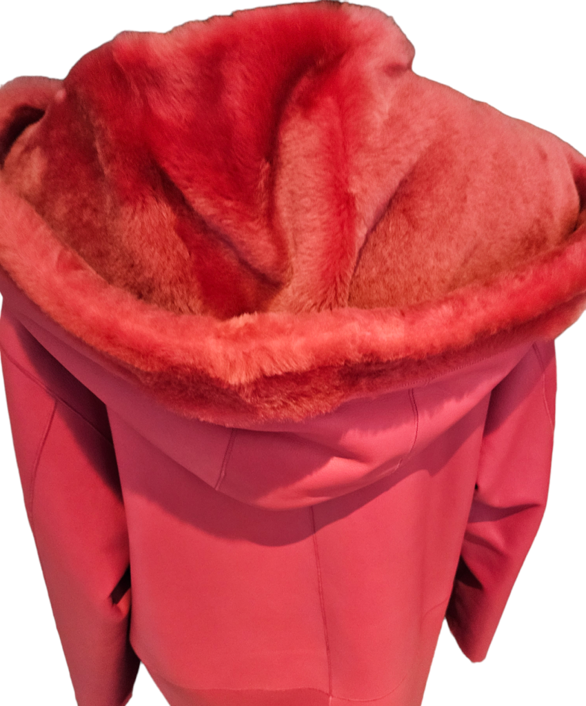 Long shearling overcoat with hood (Reversible) – photo 2