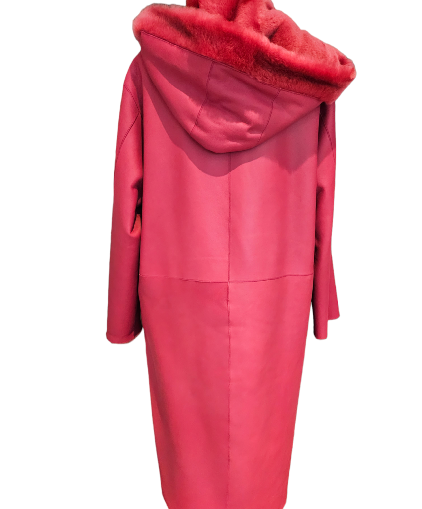 Long shearling overcoat with hood (Reversible) – photo 3